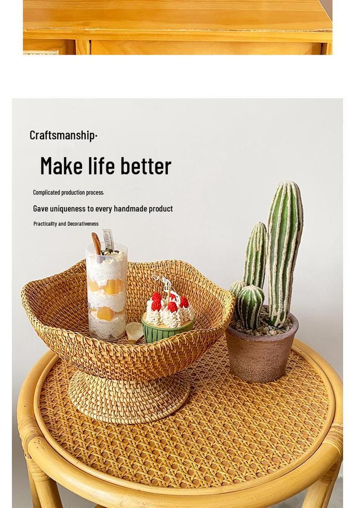 Handcrafted Nordic Autumn Rattan Fruit Bowl - American Style Living Room Decor