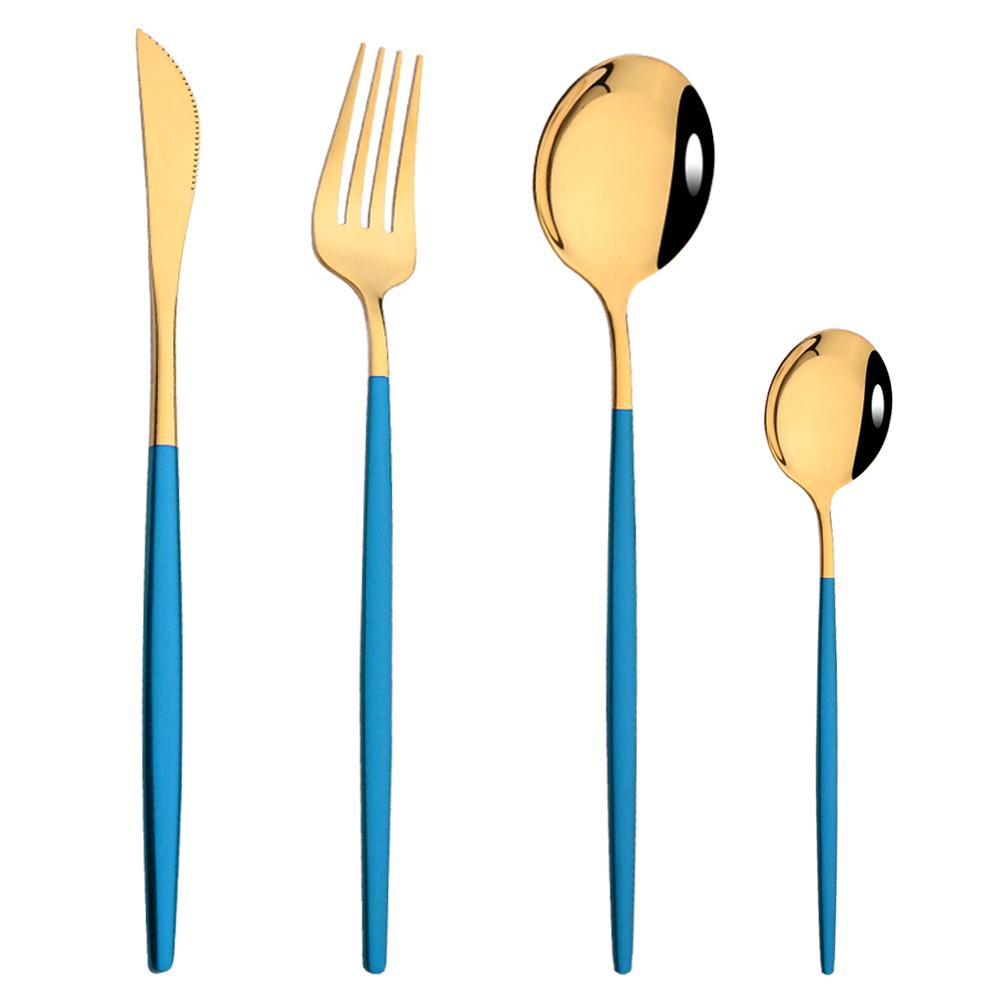 Rose Gold Mirror Cutlery Set Fruit Forks Spoons Dessert Knives Wedding Dinnerware Stainless Steel Flatware Dinner Tableware Set