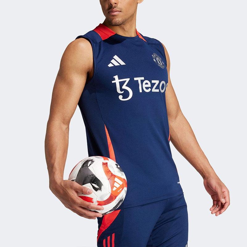 adidas Sportovní bezrukávový fotbalový dres s kulatým výstřihem Pánské topy Modrá IT2019