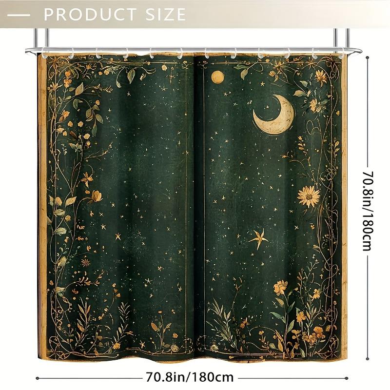 1 Stück Himmlische Magische Elemente Monde & Sterne Duschvorhang - 70,8x70,8 Zoll Langlebige Polyesterfaser, Maschinenwaschbar, Dunkelgrau