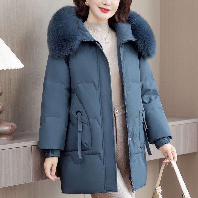 Real Fur Collar Middle-aged Women's Winter Down Coats Hooded Plus Size XL-6XL Thick Warm White Duck Down Jackets for Women Clothes