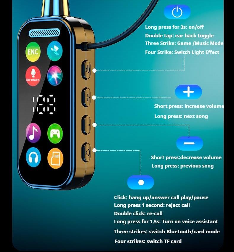 50H Play Time Bluetooth Earphones LED Display HiFi Sound Earbuds Wireless Headphones Sports Gamer Neckband Neck-hanging Headsets