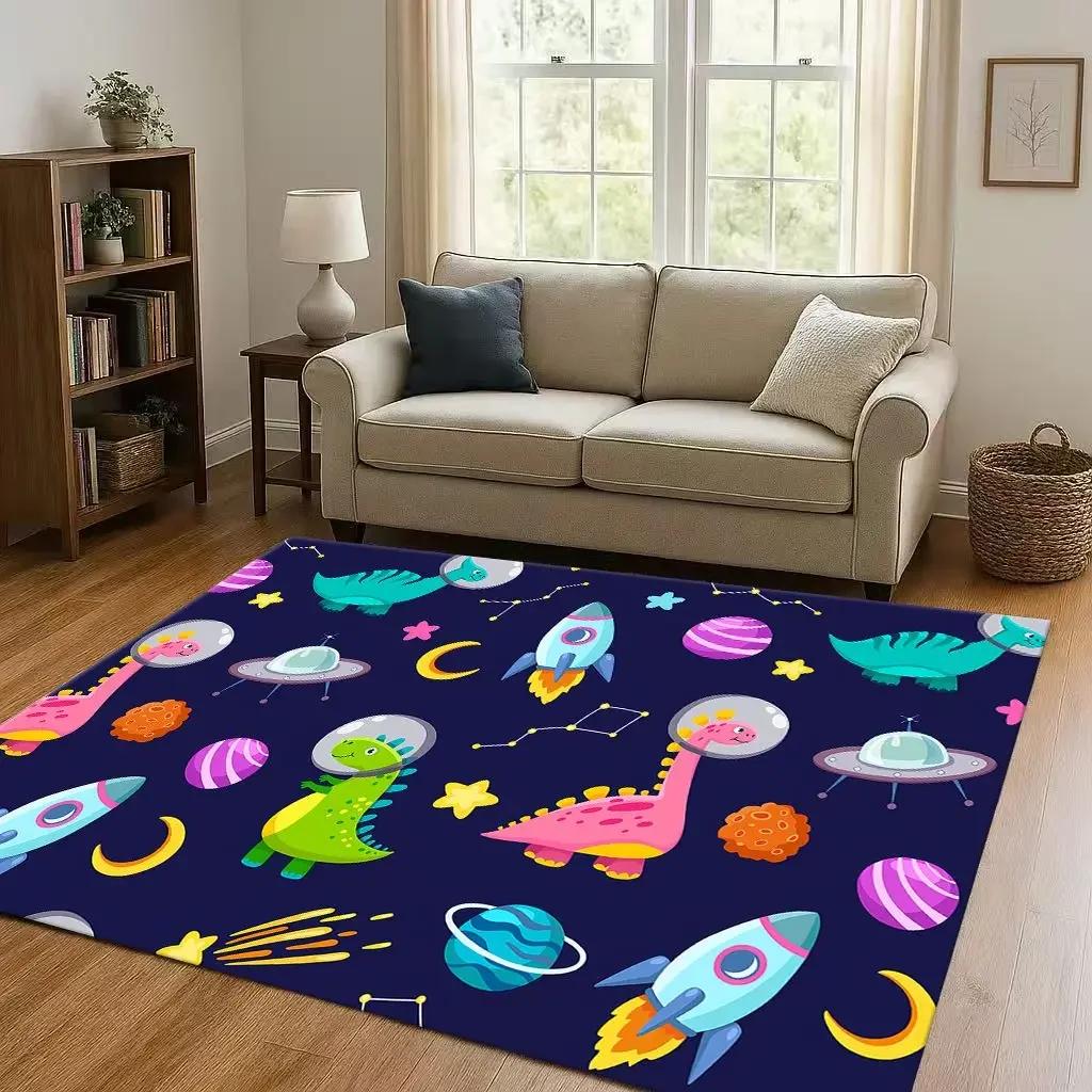 2026 New Space Dinosaur Cartoon Dino Art Living Room Non-Slip Area Rug Carpet for Bedroom Kids Playroom Sofa,Home Decor Doormat