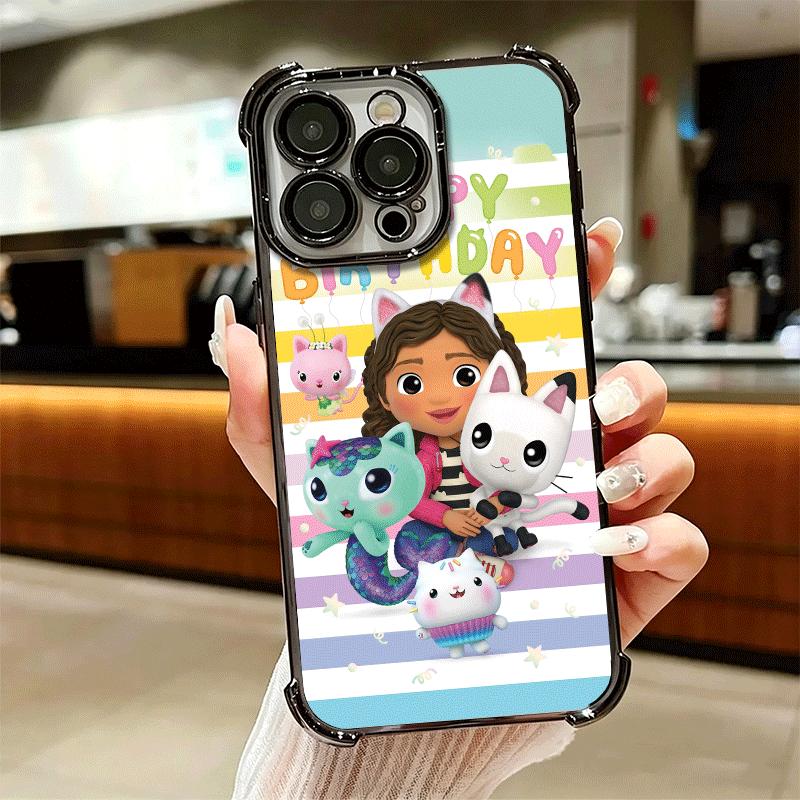 G-Gabbys Dollhouse Cartoon Plating Phone Case For Iphone 16 17 Pro Max Air 16E 14 15 Plus 12 13 Mini Anti-Fall Airabag Cover
