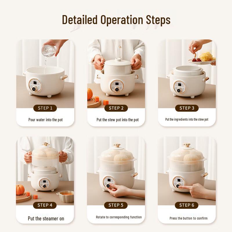 Lilang Mini ceramiczny elektryczny garnek do gotowania na wolnym ogniu 1,5L z parowarem