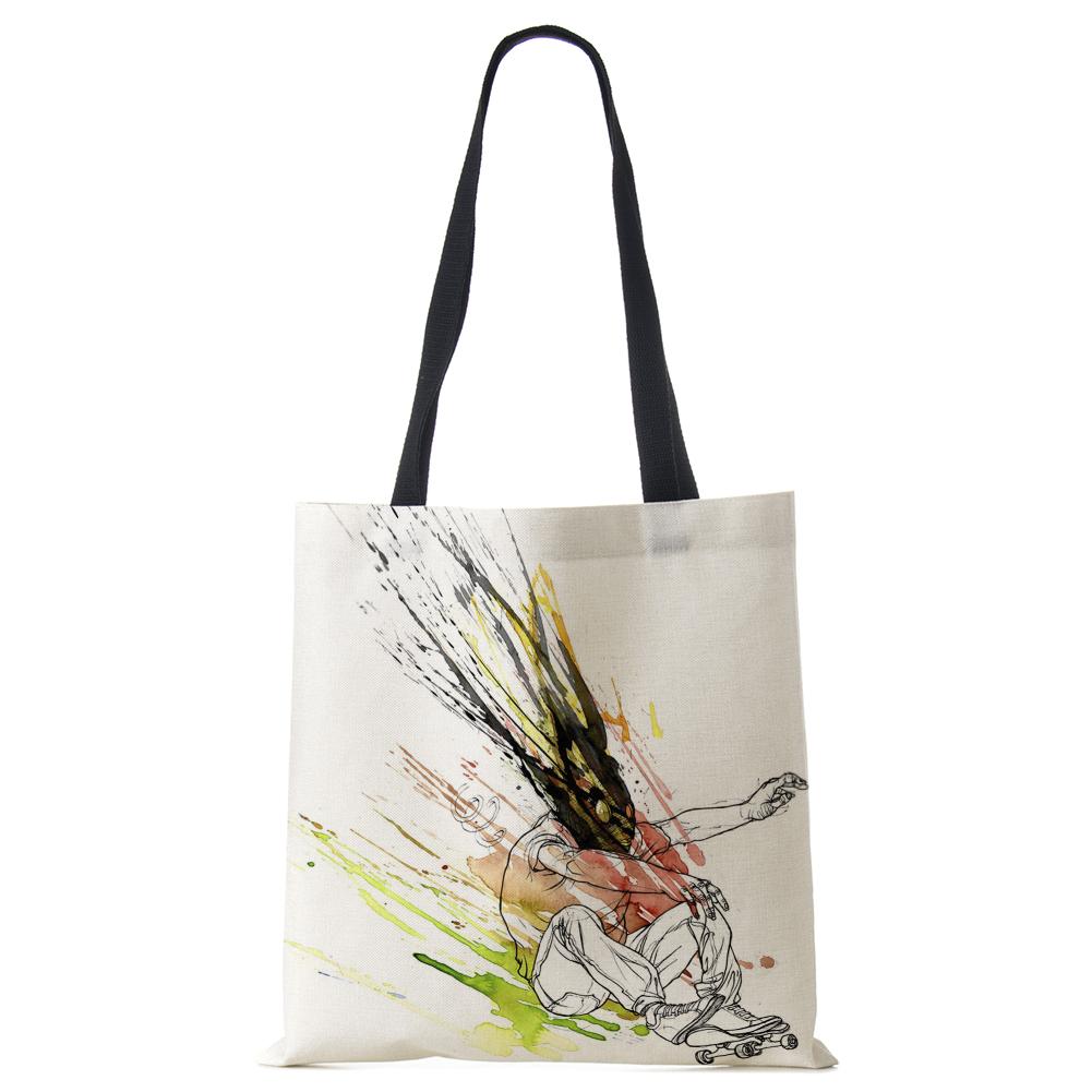 Abstract Print Casual Shoulder Bag Women Canvas Shopping Reusable Tote Bag 2022 Harajuku Travel School Book Beach Handbag CLE