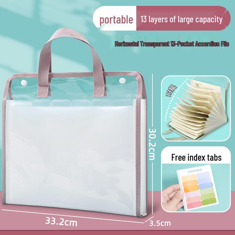 A4 Transparent 13-Layer Accordion Folder with Large Capacity and Subject Dividers