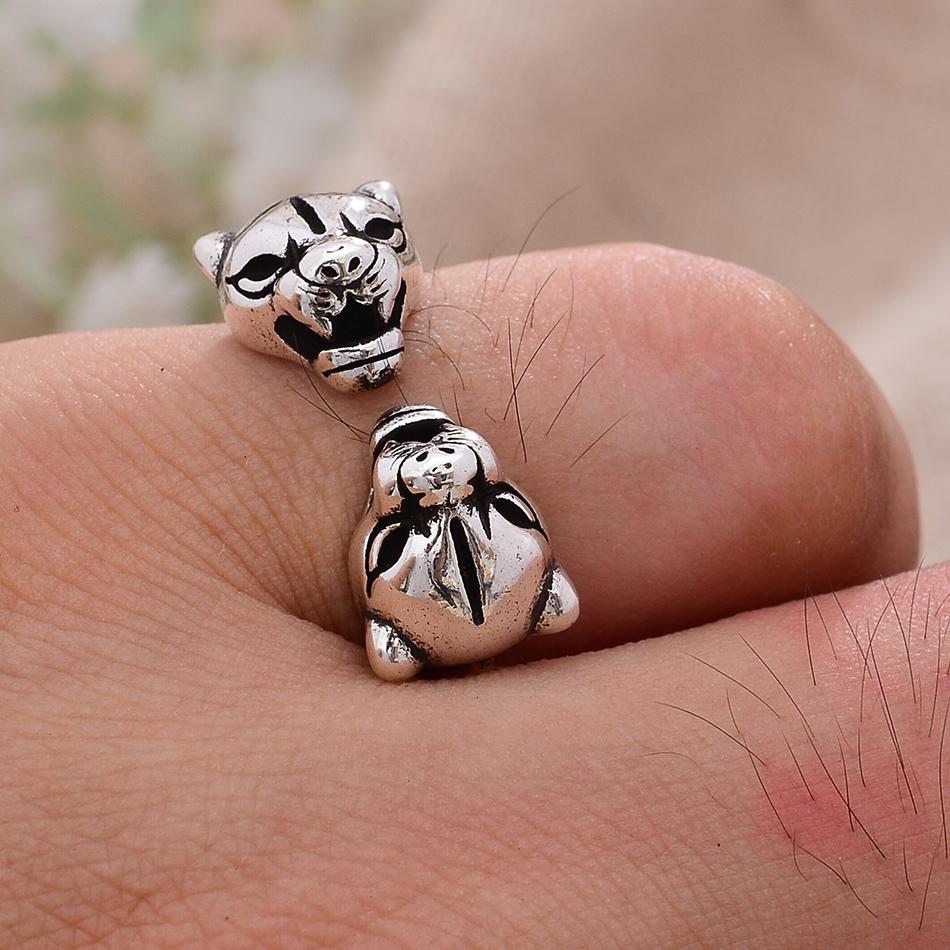 New Arrival Luxury Brand Double Leopard Head Animal Thai Silver Unisex Open Party Rings For Women Men`s Gifts