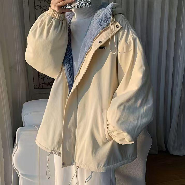 Women's Lambswool Coat: New Korean-Style Loose Fit, Autumn/Winter Fleece-lined Workwear, Japanese Cotton-padded Jacket