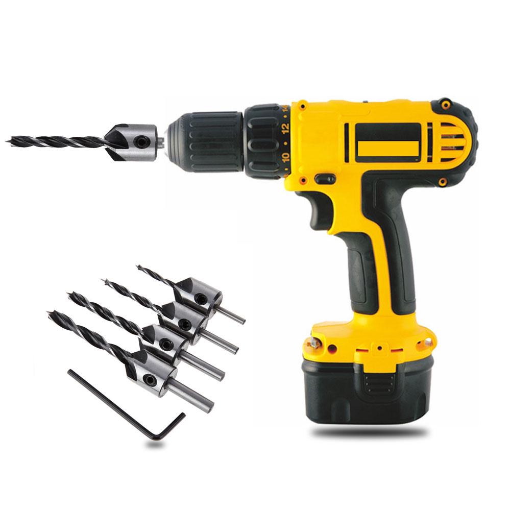 4pcs Three Pointed Woodworking Counterbore Drill 3-6mm HSS Screw Chamfering Drill Bit 5 Flute Countersink Drill Bit Set