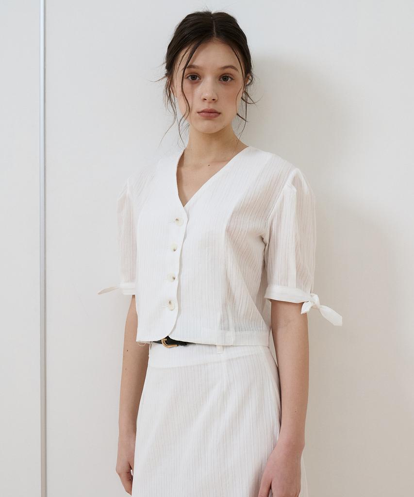 Bye Bye Seop [Set] Ribbon Sleeve Cotton Blouse + Long Skirt White