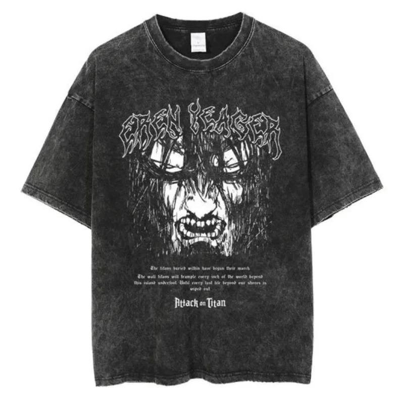 2026 Anime Attack On Titan Retro Washed T-shirt Men's and Women's New Summer Clothing Breathable Casual Top Streetwear Peripheral Tee Y2K