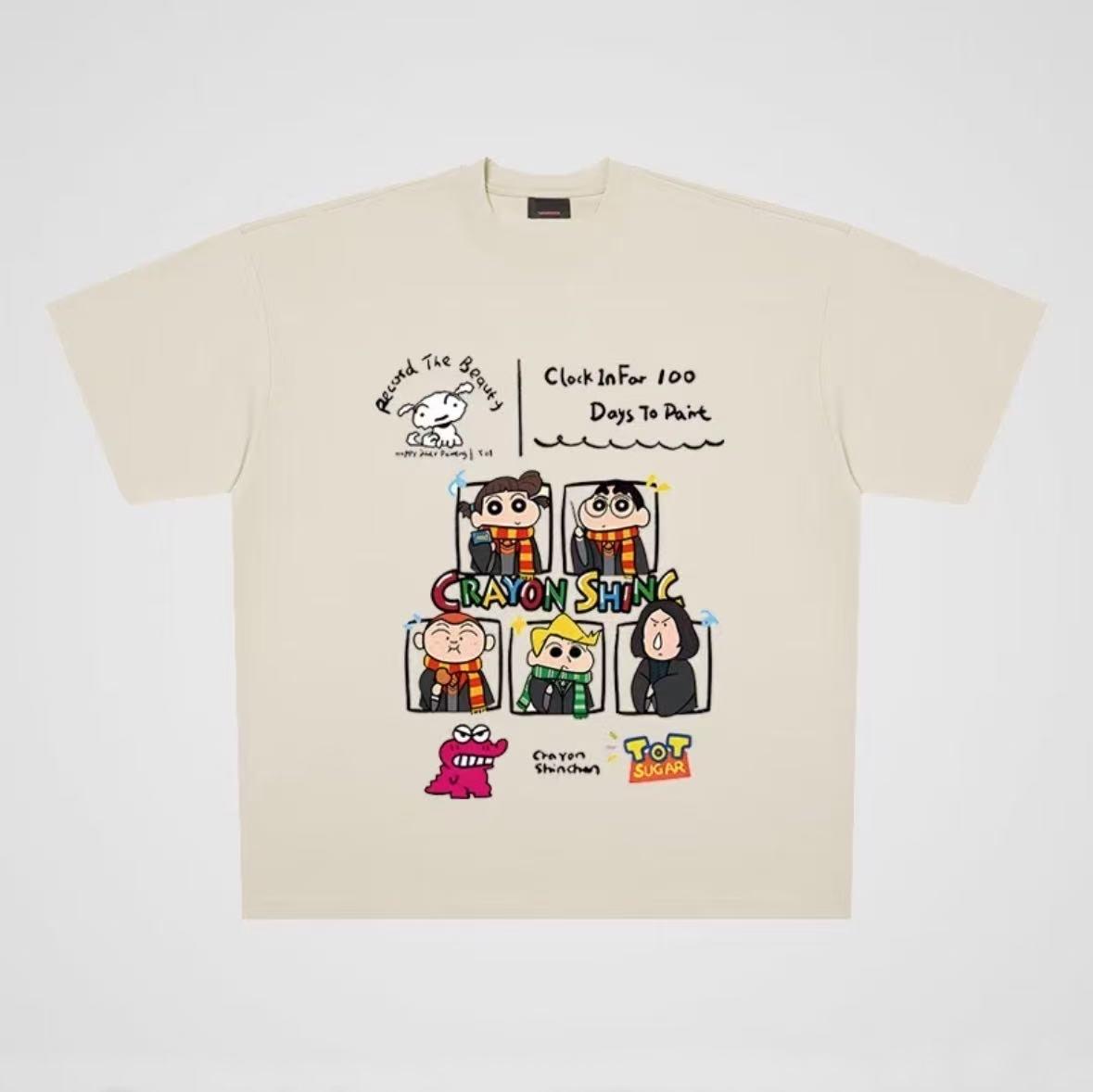 

2026 Summer Comic Form Crayon Shinchan Image 100 Cotton Printed Oversize Casual Tshirt Adult Children Parentchild Top y2k S