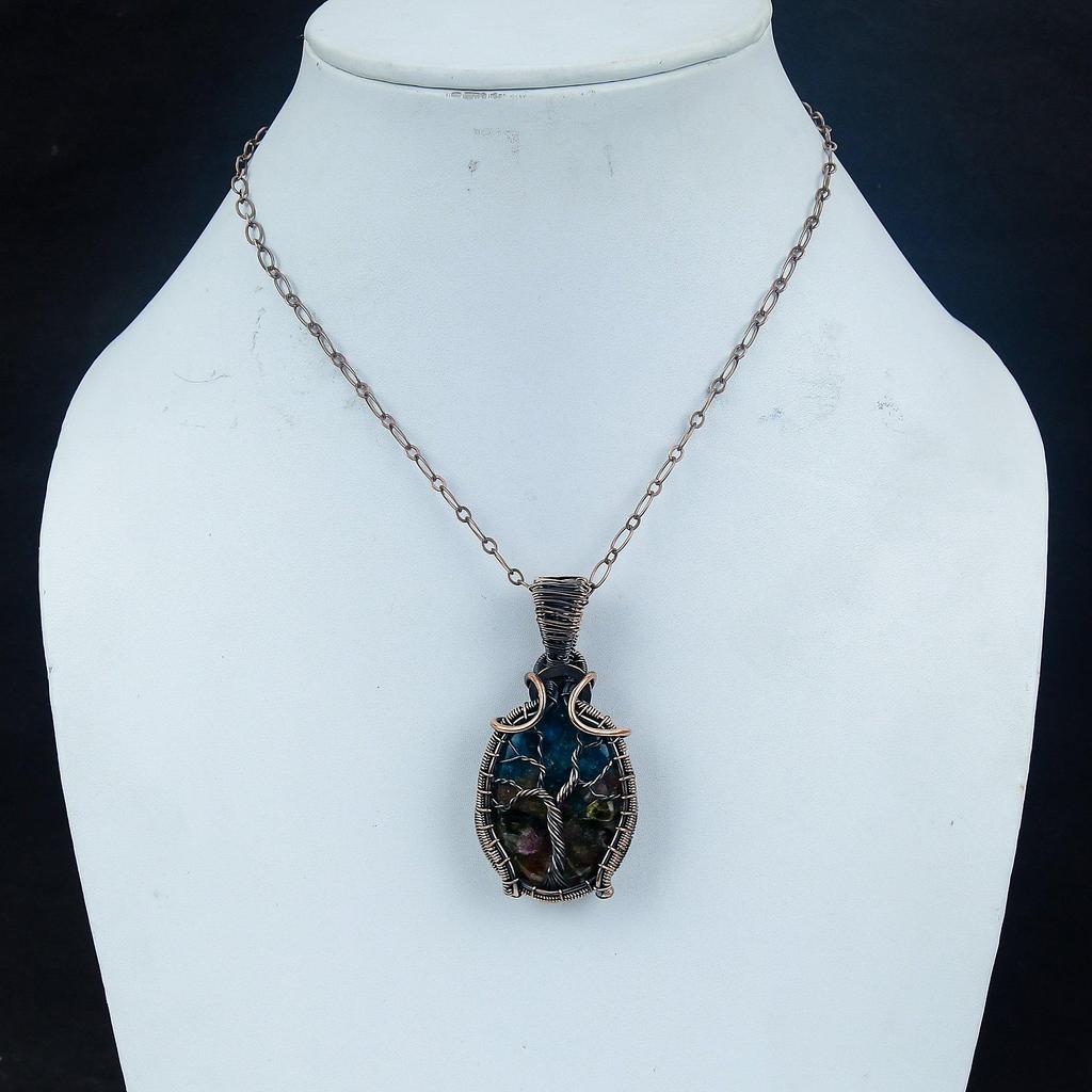 Water Melon Tourmaline Pendant, 999 Copper Wire Wrapped Gemstone Jewelry, Handmade Pendant, For Thanksgiving