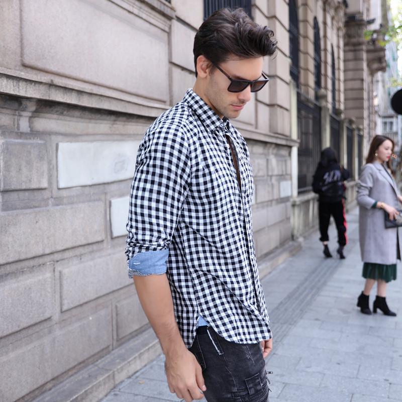 Jarní podzimní kostkovaná košile Muži Klasická móda 100% bavlna Vysoce kvalitní košile Muži Dlouhý rukáv Běžné Podnikání Pánské košile