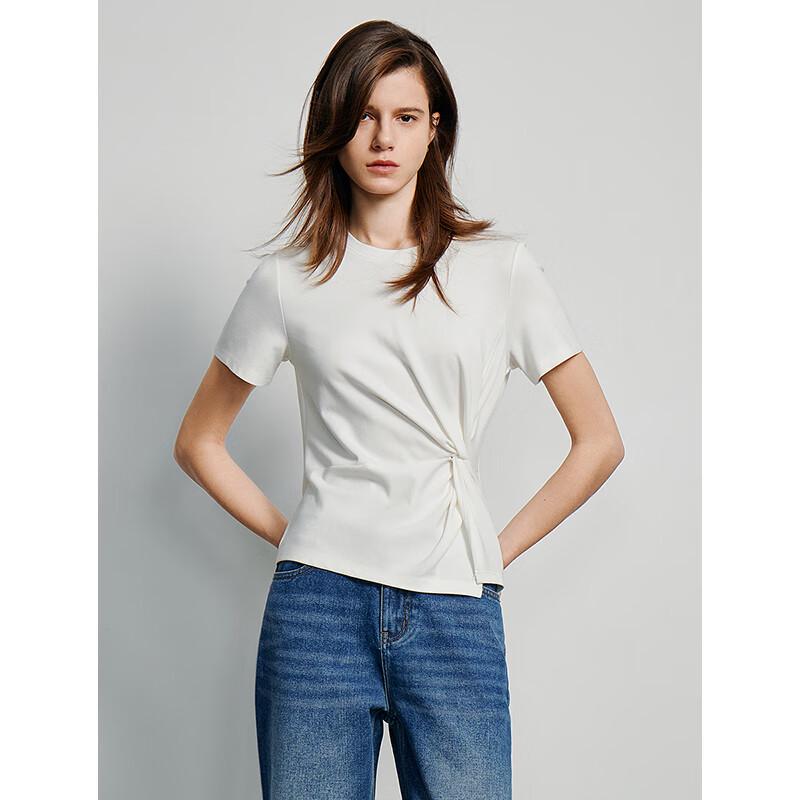 Chuyu Women's Twist Knot Irregular Round Neck Short Sleeve T-Shirt