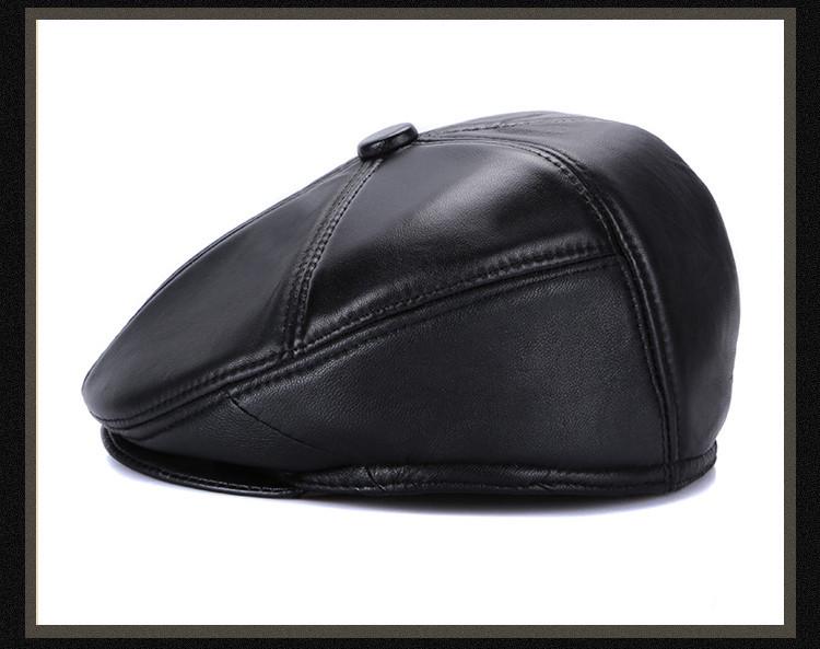 Haining Genuine Leather Sheepskin Men's Winter Beret with Ear Protection