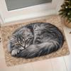 1pc American-style Light Luxury Long-Haired Gray Cat Print Flannel Floor Mat, Non-Slip Absorbent Doormat for Entryway, Foyer, Bathroom, Bedroom, Bedsi