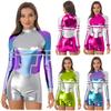 S-3XL Disfraz de Astronauta Alienígena Robot para Mujer Mono Body Metálico Brillante Color de Contraste Manga Larga Cremallera Trasera para Fiesta Espacial de Halloween