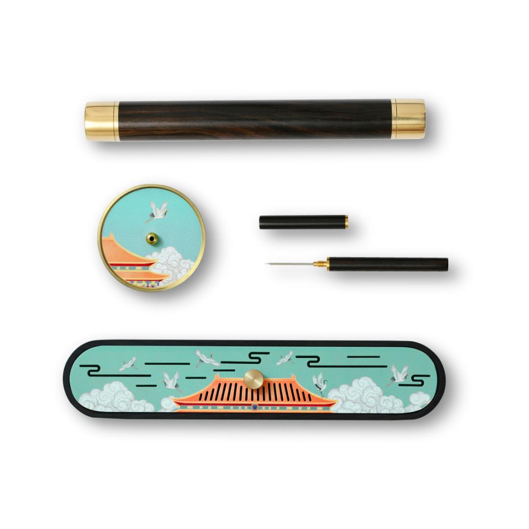 Chinese Cultural Purple Sandalwood Incense Burner Set for Home Ceremony and Ornamentation Crane Program Set (Includes Gift Box, Gift Bag)