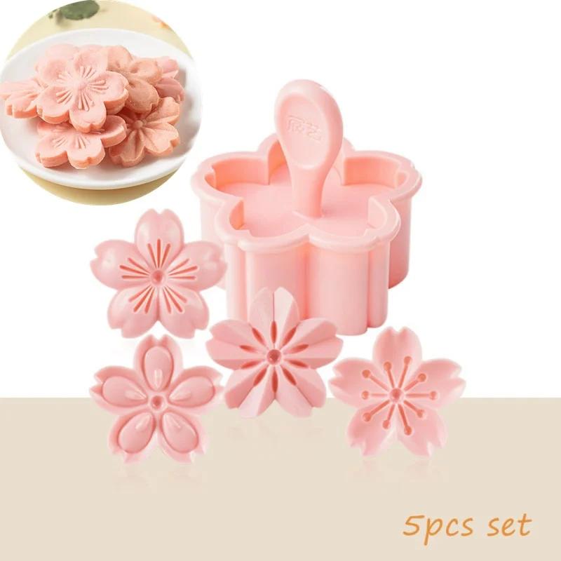 5pcs/set Sakura Cookies Mold Stamp Biscuit Mold Fondant Cranberry Cookies Flower Shape Press Flower Baking Plastic Cookie Cutter