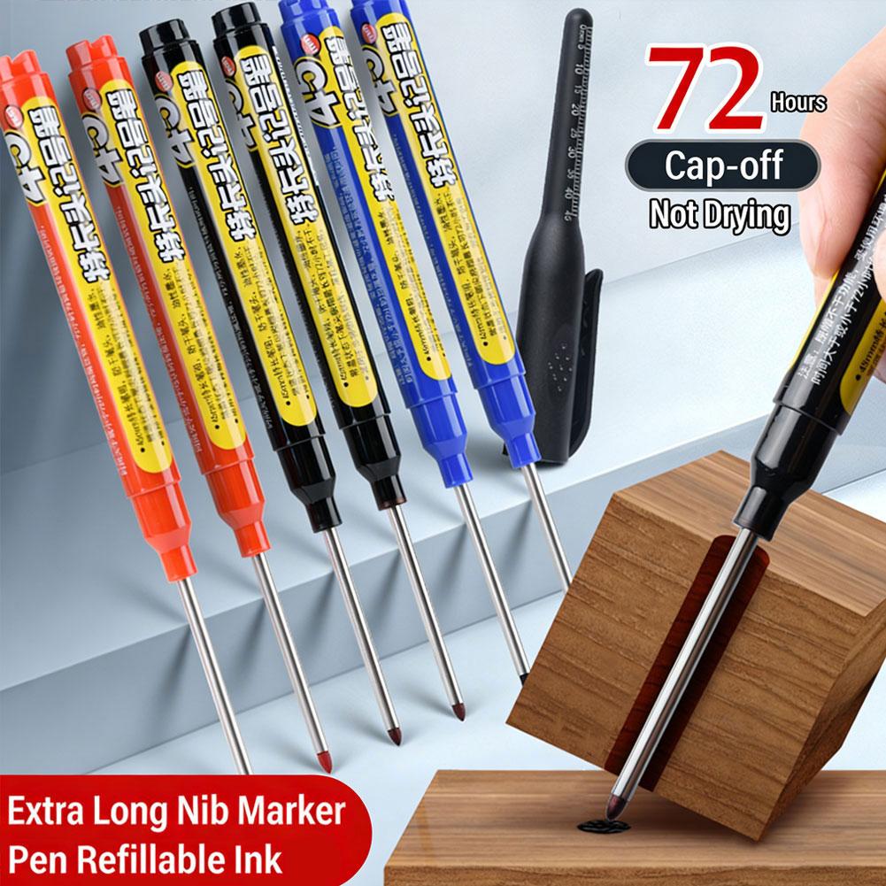 Black/Blue/Red 45mm Deep Hole Marker Pens Long Nib Head Carpenter Pen Waterproof for Measuring Woodworking Office Supplies