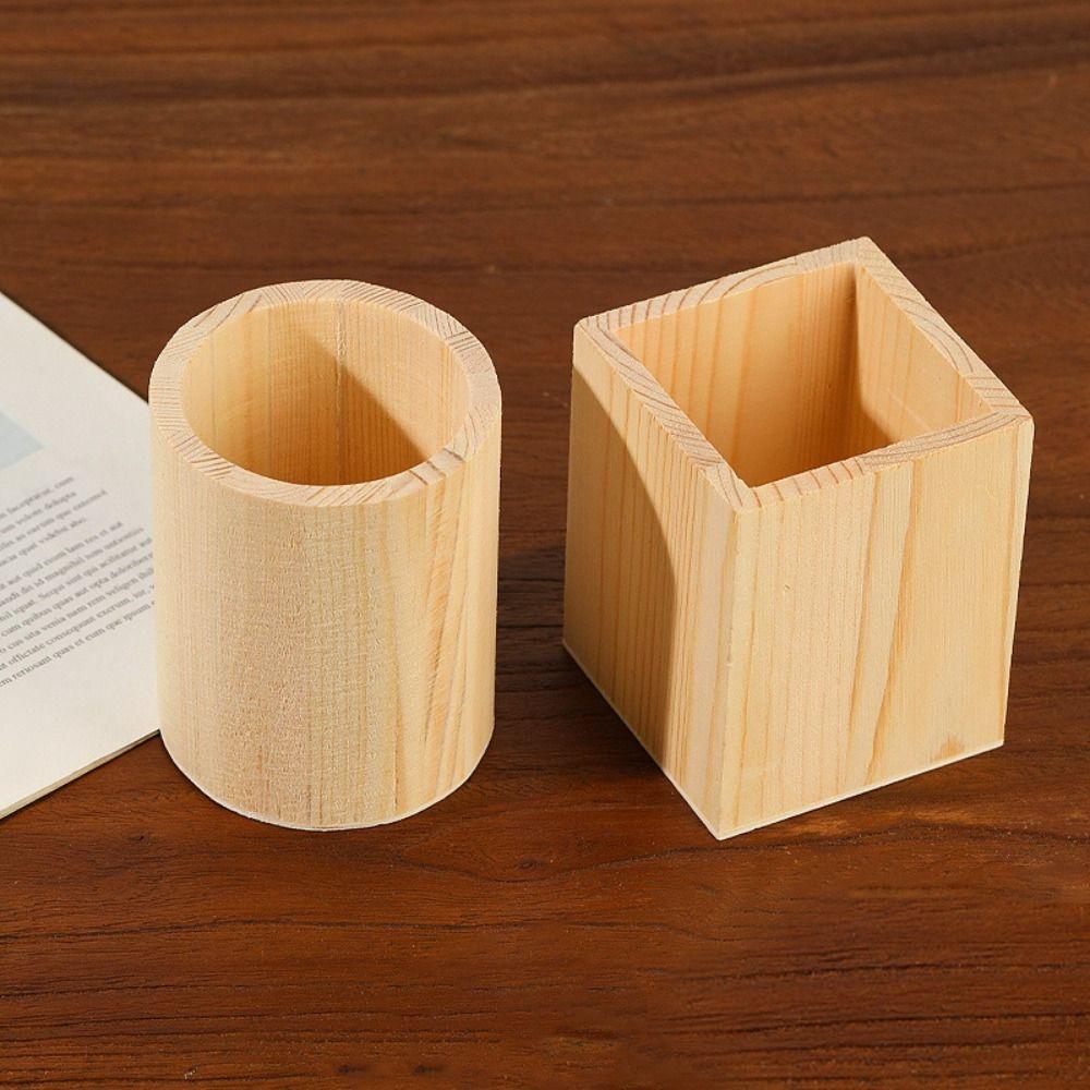 Wooden Pen Holder DIY Painting Makeup Brush Holder Portable Pen Container  Students