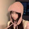Small Solid Color Lace-up Knitted Wool Film Artifact Flying Hat Thermal Ear Protection Student Lei Feng Hat