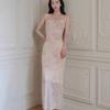 Off-Shoulder Floral Maxi Dress for Women, Slimming Mesh Waist, Gentle Summer Style