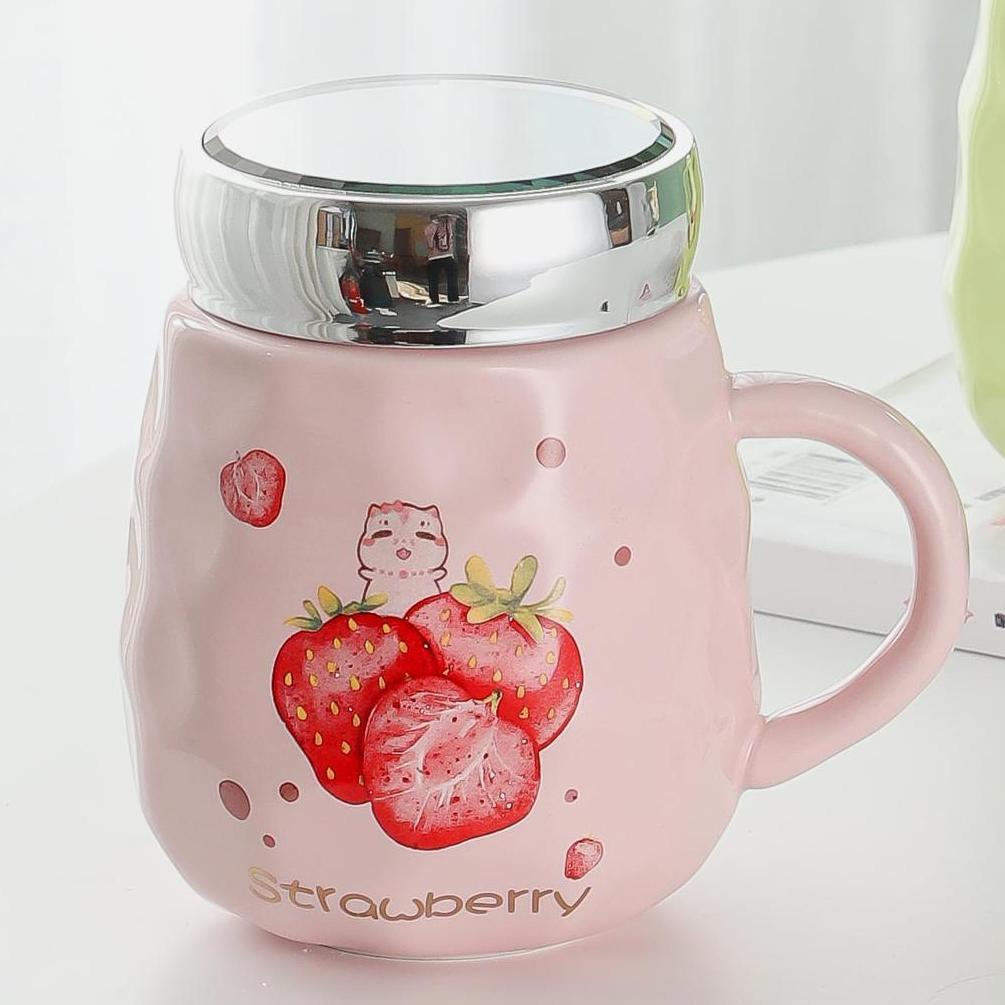 Cute Cartoon Fruit Series Ceramic Cup Fruit High-looking Couple Mug Home with Lid Water Cup Gift Cup