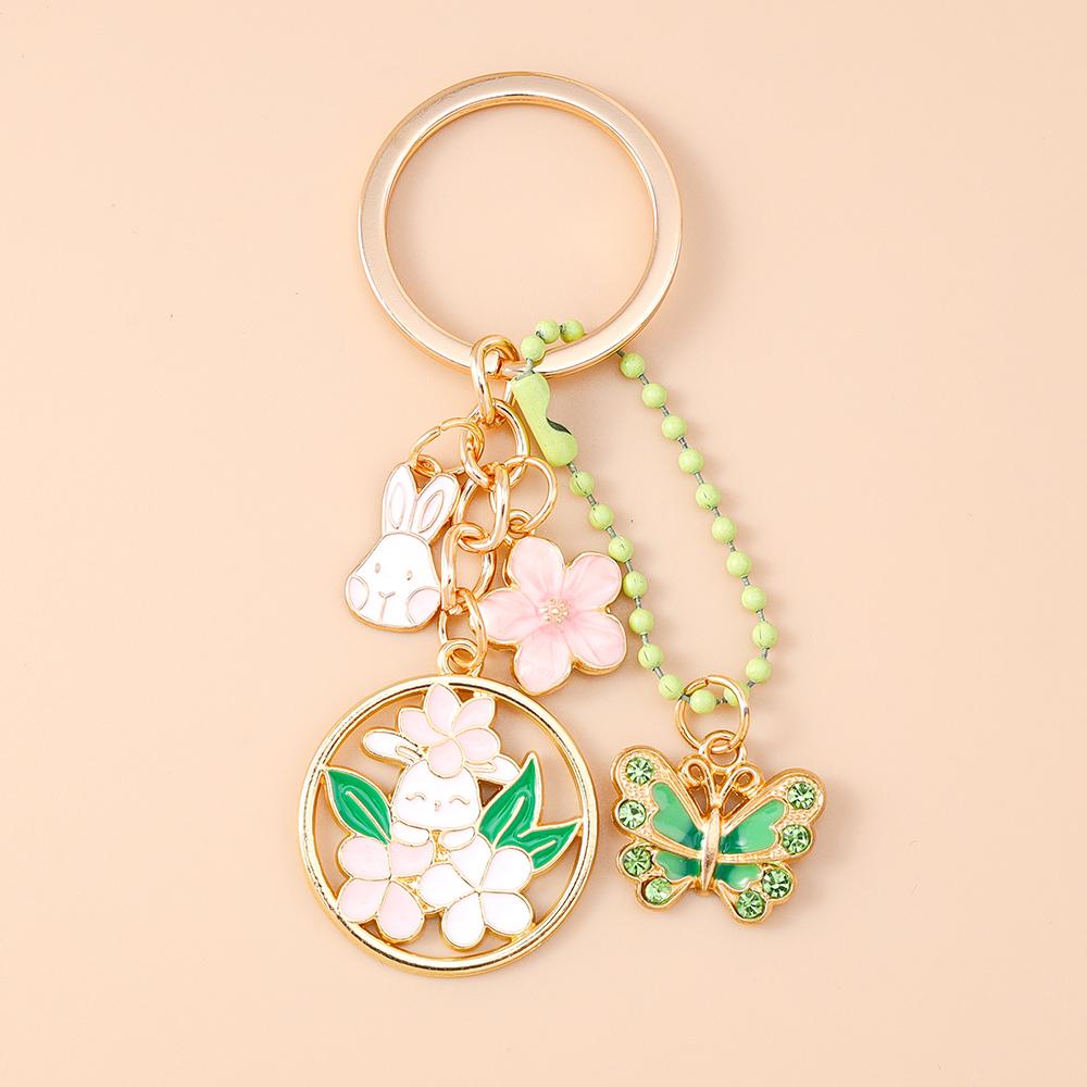 Pretty Flower Wreath Keychain Women Girls Cat Rabbit Butterfly Key Ring Pendants for Handbag Decor DIY Key Chain Jewelry Gifts