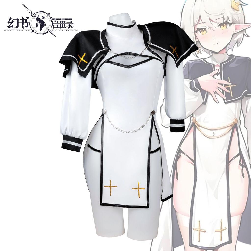 Masterwork Apocalypse Purifying Priestess Cosplay Costume, Nun Style Outfit with Cross & Chain for Halloween & Anime Cosplay