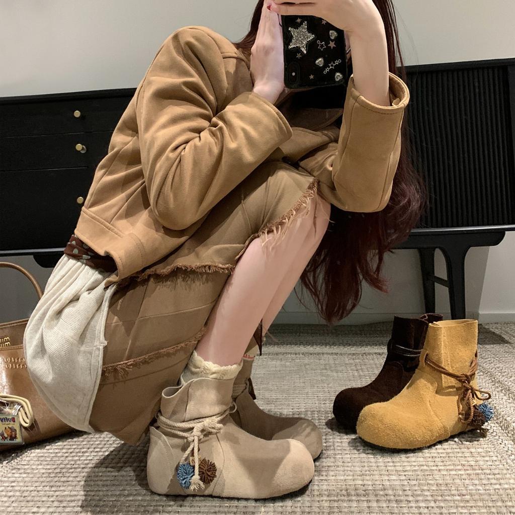 Boken Dolphin Boots~ Niche Strap-on Martin Boots 2025 Autumn New Big Head Heightened Thick-soled Leather Short Boots for Women
