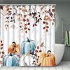 Pumpkin Falling Leaves Shower Curtain Set Waterproof Polyester Bath Curtain and Toilet Floor Mat with Free 12 Hooks