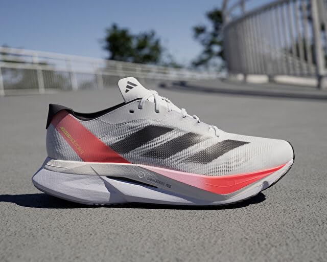 Adidas Adizero Boston 12 Running Unisex Footwear Red Size Shoes, Adult, MDF81, White/Aurora Metallic/Solar (IF9210), 24.5cm