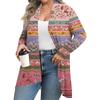 Women's Fall And Winter Fashion Casual Print Long Sleeve Mid-Length Cardigan Jacket
