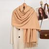 Hot-selling new monochrome imitation cashmere versatile fringed scarf in autumn and winter, warm long shawl scarf