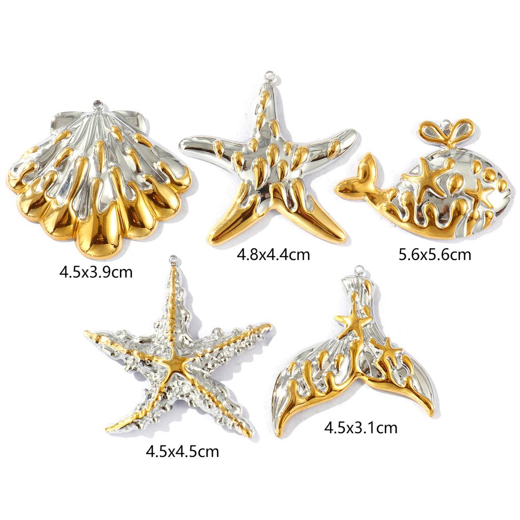 1pc 304 Stainless Steel Ocean Jewelry Starfish Shell Charms 18K Gold Plated&Silver Plated Two Tone Pendant DIY Necklace Making