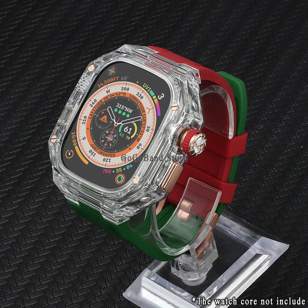 Silicone Strap+ Transparent Case for Apple Watch ultra2 49mm 44mm 45mm Sport Band Bezel for iwatch series 9 8 7 SE 6 5 4 Mod Kit