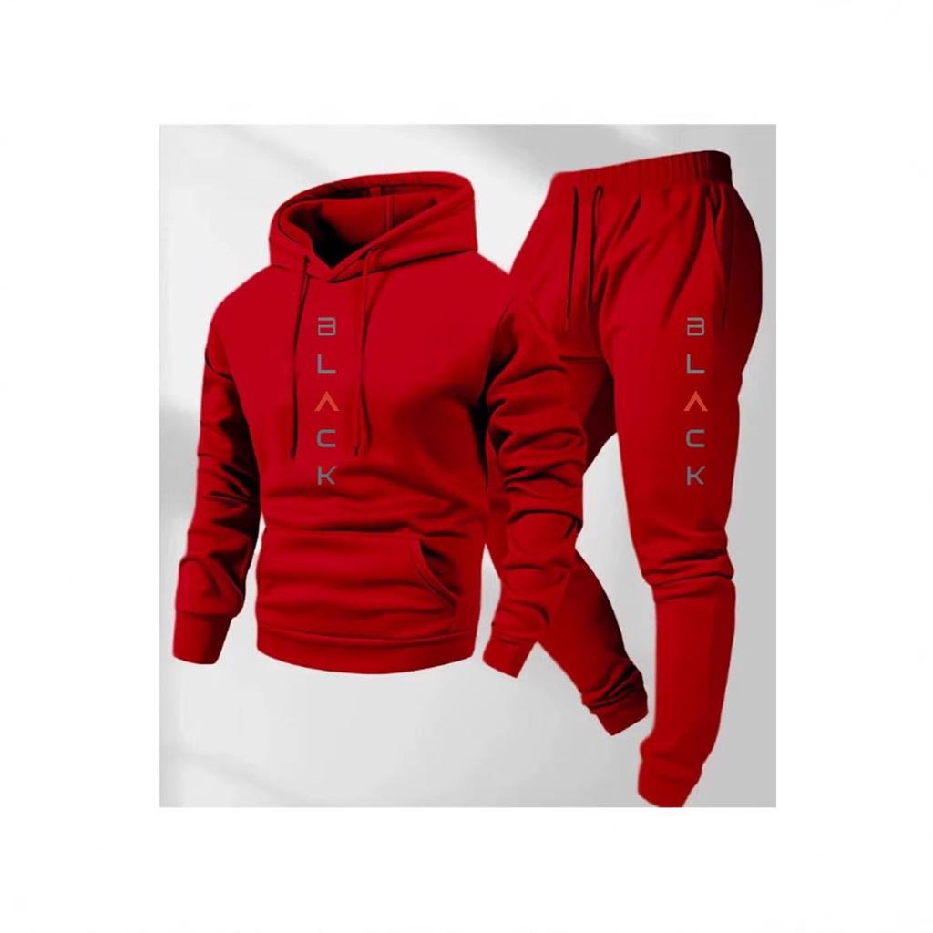 Black Retro Letter Print Men's 2-Piece Set: Hoodie Sweatshirt & Jogging Sweatpants for Winter