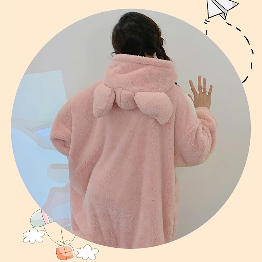 YEMOCILE Kigurumi Warm and Fluffy Elephant Winter Cute Pig Design Women's Pajamas, Pajamas, Fleece-Lined, Loungewear,