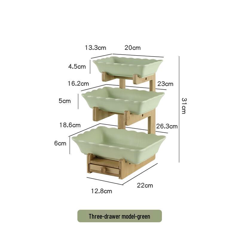 

Qin Kai Creative Nordic Ceramic 3-Tier Fruit Plate with Bamboo Stand