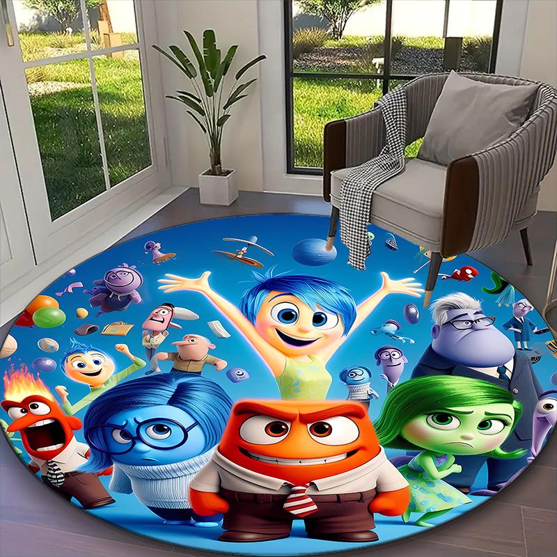 1pc Disney Characters Pastel Floral Group Printed Chair Rug for Home Office Use, Living Room Kitchen Game Room Round Carpet