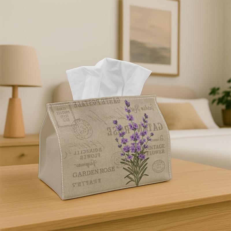 1pc Lavender Botanical Tissue Box Holder - Vintage Floral & Nature Design, Ideal for Decor In Living Room, Dining Room, Bedroom, Bathroom, Bar, Or Off