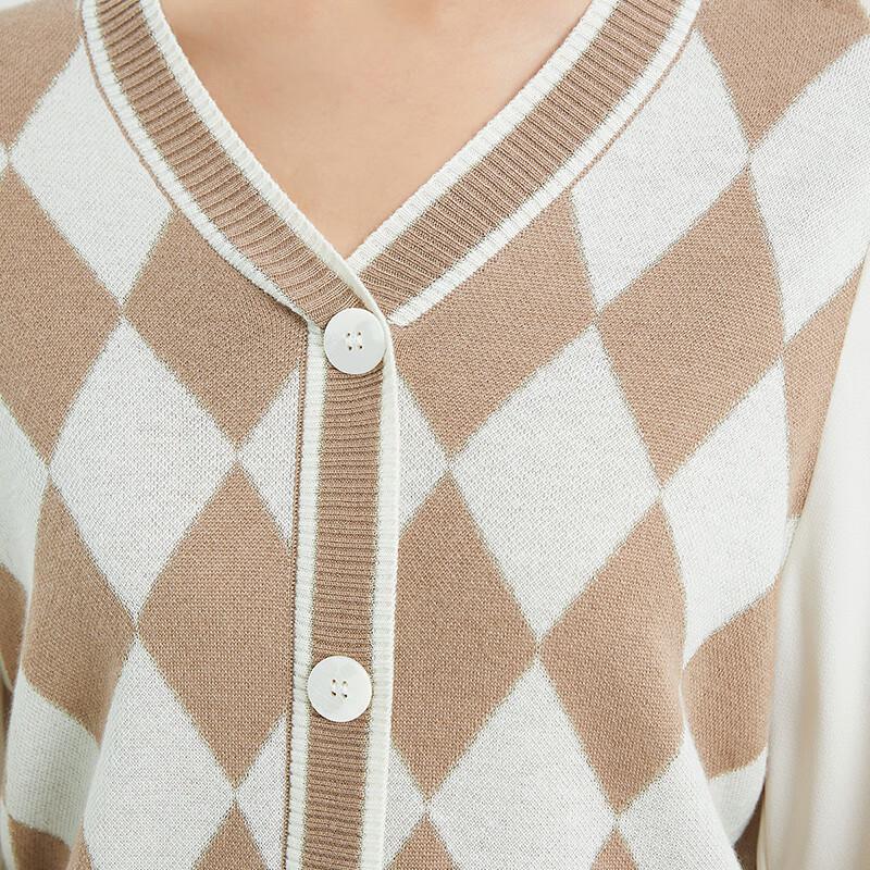 TaTu Women's V-Neck Argyle Knit Sweater