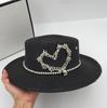 Summer Designer Heart Shape Rhinestones Chain Shiny Paper Grass Lady Fedoras Cap Women Panama Jazz Hat