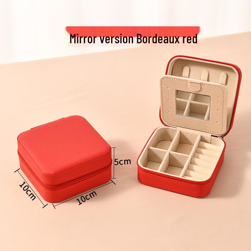 High-End Jewelry Storage Box with Mirror Pattern for Rings, Earrings, Necklaces - Women's Zipper Style Organizer.