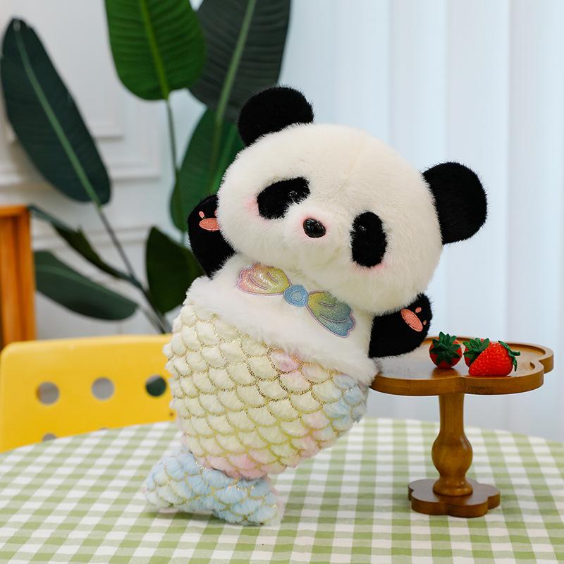Regnbågs sjöjungfru panda plyschleksak ger flickvän födelsedagspresent bekännelse docka burspråks prydnad