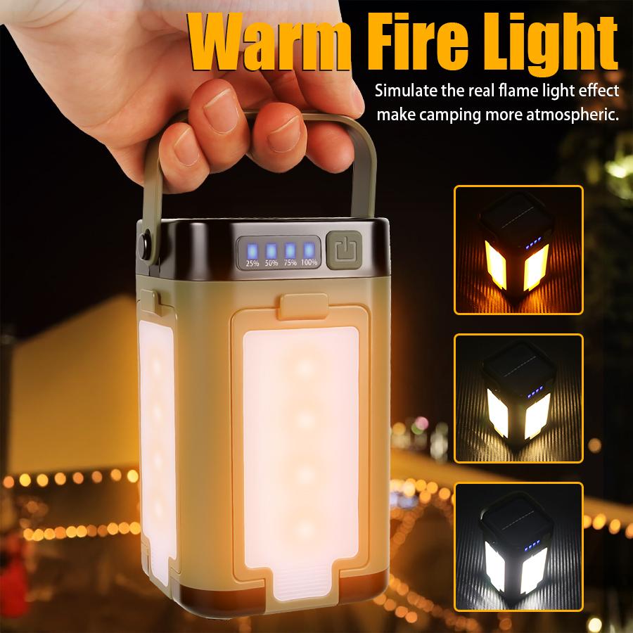 Solar rechargeable LED camping light, barbecue light, 4-leaf folding tent light, atmosphere light, outdoor emergency lighting flashlight