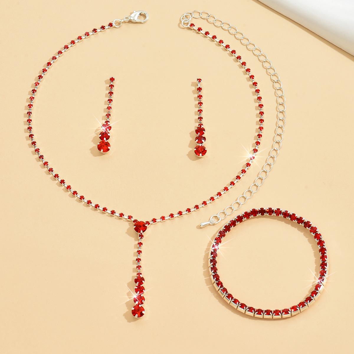 

Модный простой комплект ювелирных изделий, ожерелье, серьги, браслет, однорядные свадебные украшения.